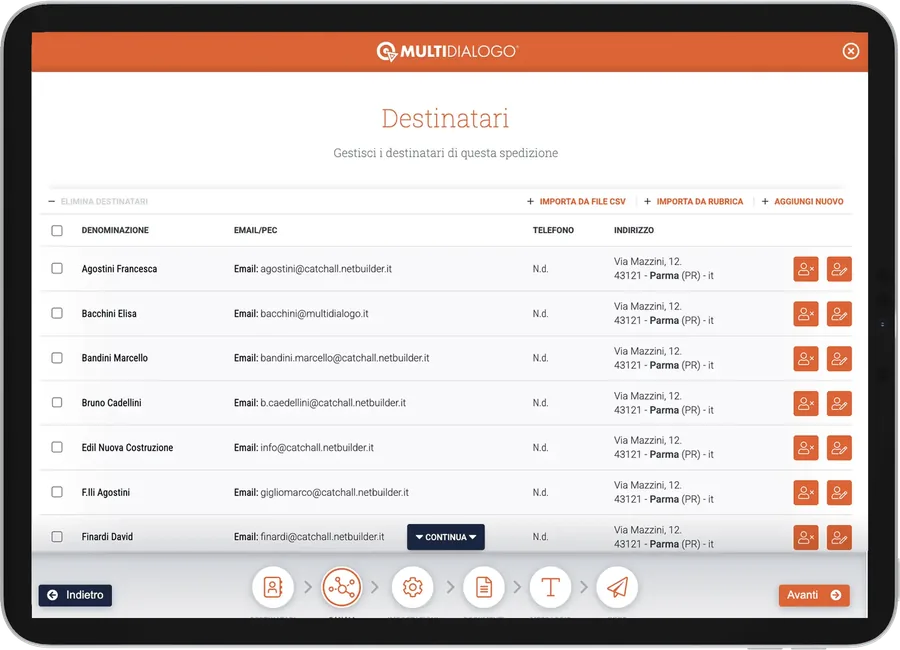 Multidialogo — gestione destinatari
