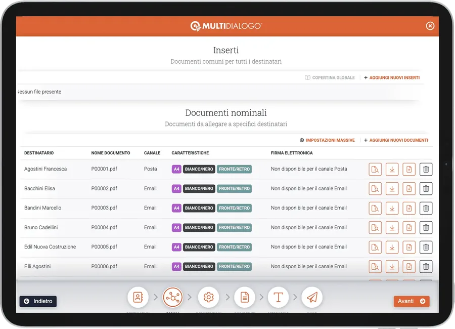 Multidialogo — documenti e inserti per destinatario
